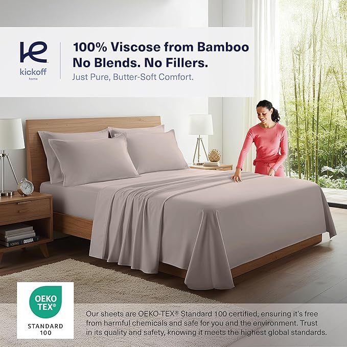 Kickoff Viscose Bamboo Sheets Twin XL Size 3-pc 100% Organic Bamboo Viscose Bed - Image 2