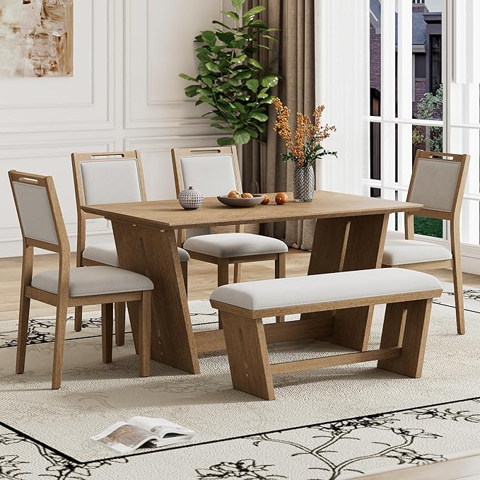 Merax 6-Piece Retro Dining Set, 1 Rectangular Table by Merax
