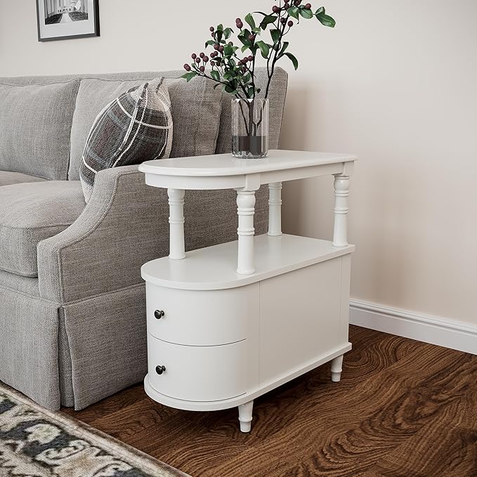 2 Set of Wood End Table with 2 Drawers and Storage Shelf, Narrow Sofa Side Table - Image 5