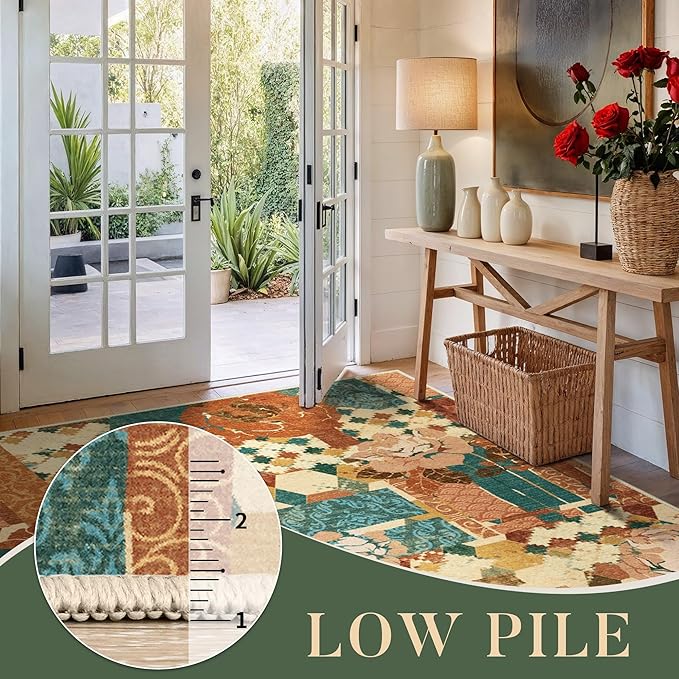 GENIMO Floral Runner Rug 2X6, Machine Washable Non Slip Vintage Patchwork - Image 8