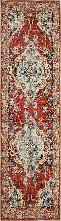 SAFAVIEH Monaco Collection 2'2" x 6' Orange Light Blue MNC243H Boho Chic - Image 2