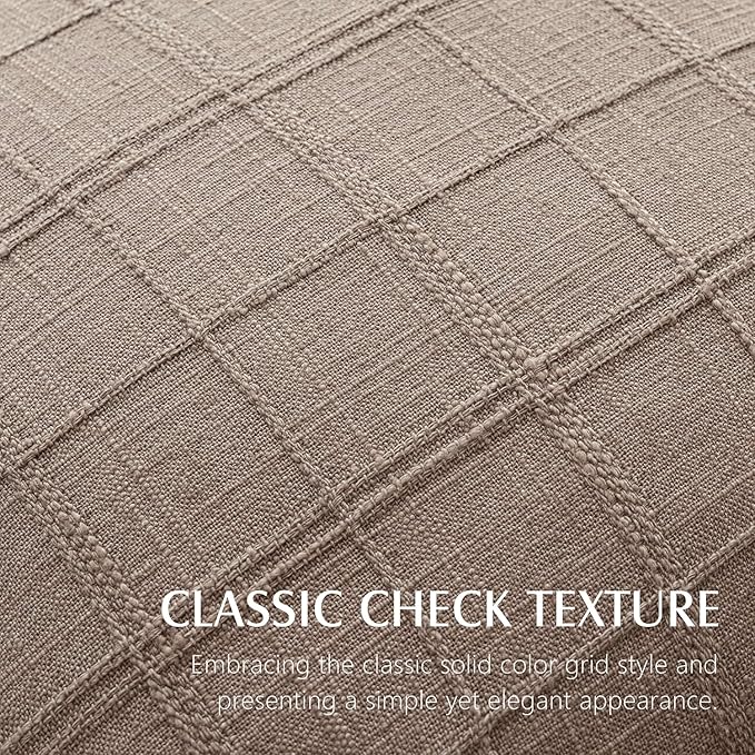 Foindtower Set of 2 Decorative Linen Check Throw Pillow Covers Neutral Long - Image 2