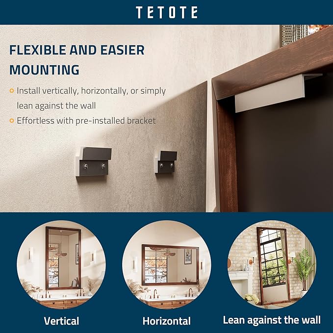 TETOTE 24 x 32 Walnut Wood Framed Mirror - Image 5