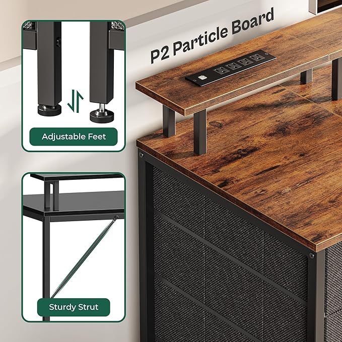 Huuger 63 Inch Rustic Brown Gaming & Office Computer Desk - Image 9
