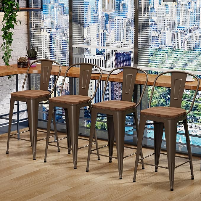 Changjie Furniture 26 Inches Metal Barstools Set of 4 Counter Height Bar Stools - Image 4