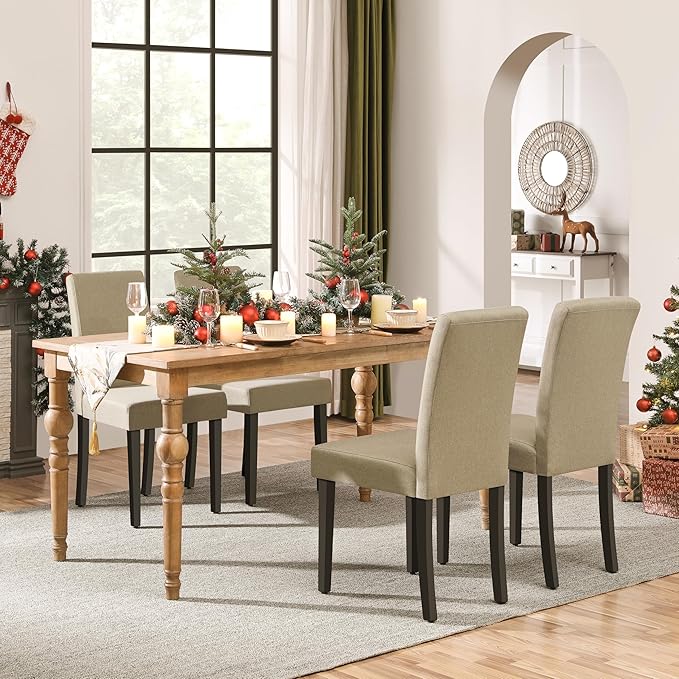 Yaheetech Dining Chairs Set of 4 Fabric Parson Upholstered Kitchen Chairs - Image 2