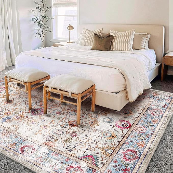 Washable 10'x14' Area Rug Vintage Traditional Distressed Indoor Foldable Thin - Image 2