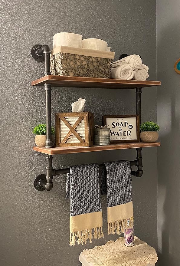 SSS Furniture Industrial Pipe Shelving Bathroom Floating Shelves Wall Mounted by SSSFurniture
