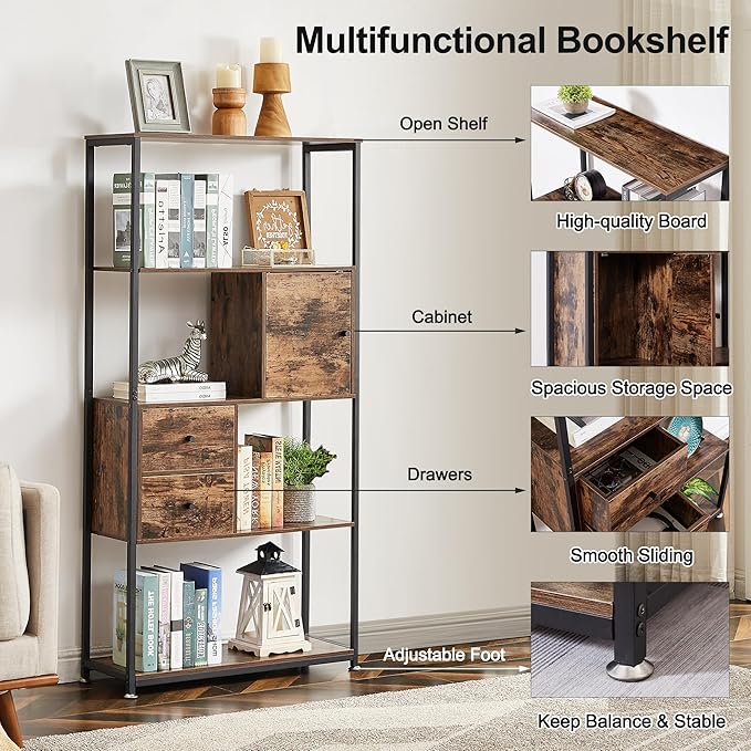 VECELO 5-Tier Bookshelf, Bookcase - Image 4