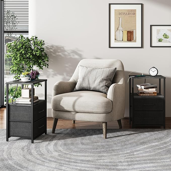 TUTOTAK End Table with Charging Station, Night Stand, Side Table with 2 USB - Image 5