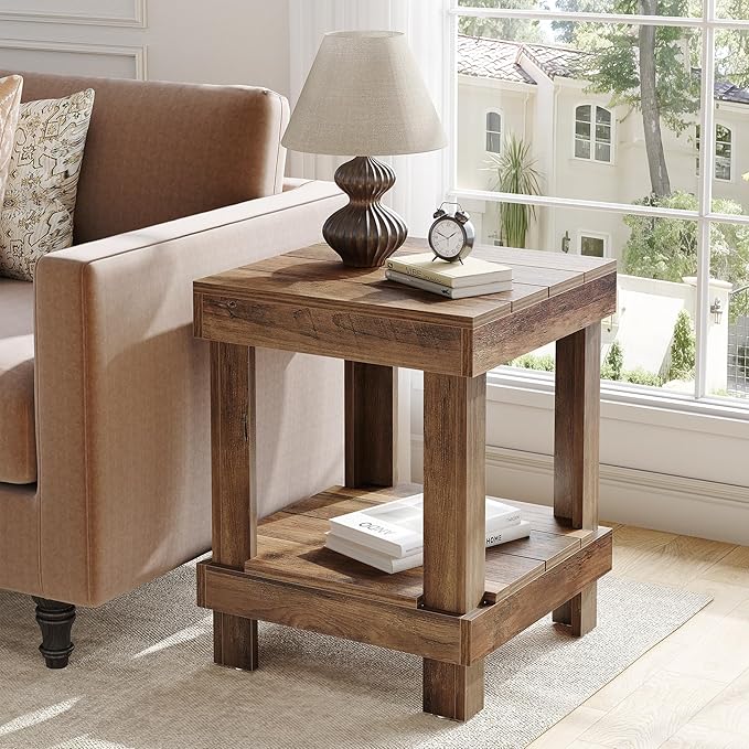 LITTLE TREE 2-Tier End Table, All Wooden Square Side Table - Image 4