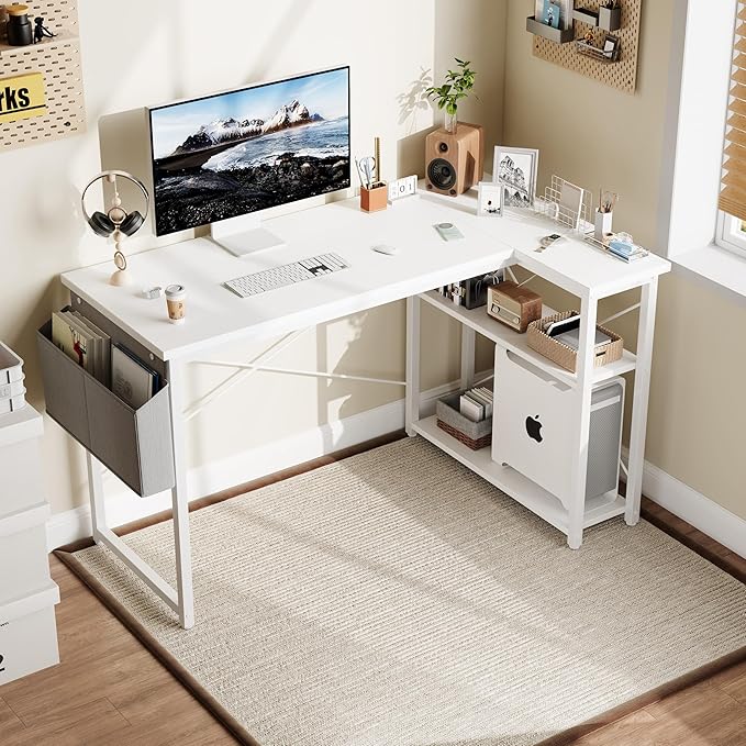 L Shaped Computer Desk with Reversible Shelves, 47 Inch Small Corner Desk with - Image 2