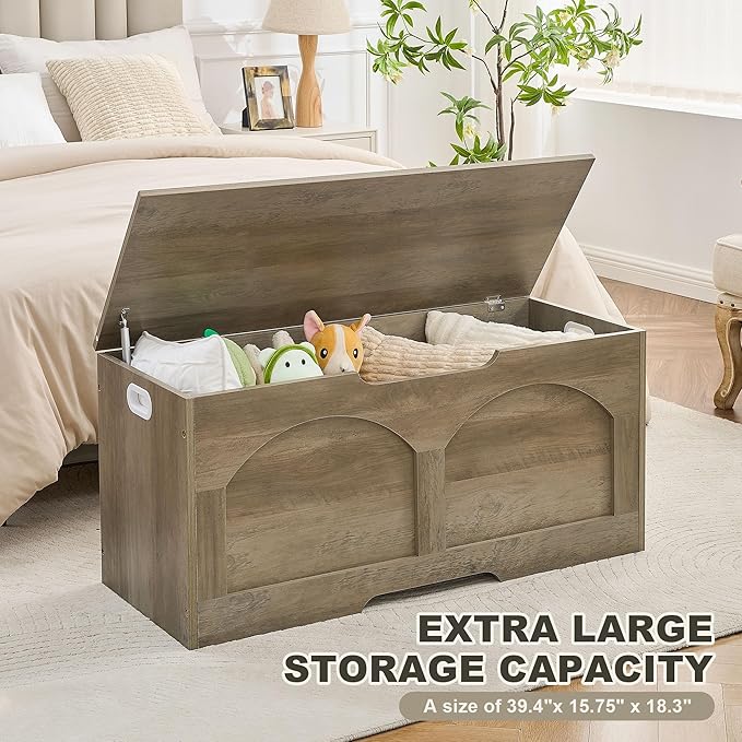 Storage Chest Bench, 31.5" Retro Storage Trunk Chest, Entryway Bench Supports - Image 3
