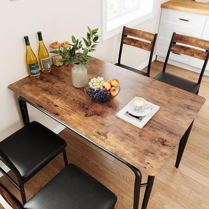 5 Piece Dining Table Set for 4, Compact Square Table Chairs, Sturdy MDF Top - Image 7