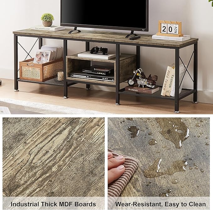 VECELO Industrial TV Stand for 70 Inch Television Cabinet 3-Tier Console - Image 3