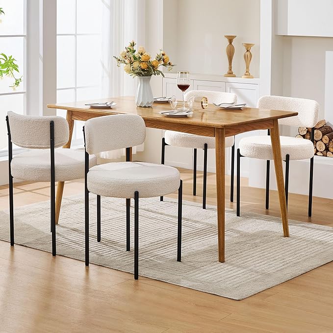 Dining Chairs Set of 6, Curved Backrest Upholstered Dining Room Chairs - Image 7