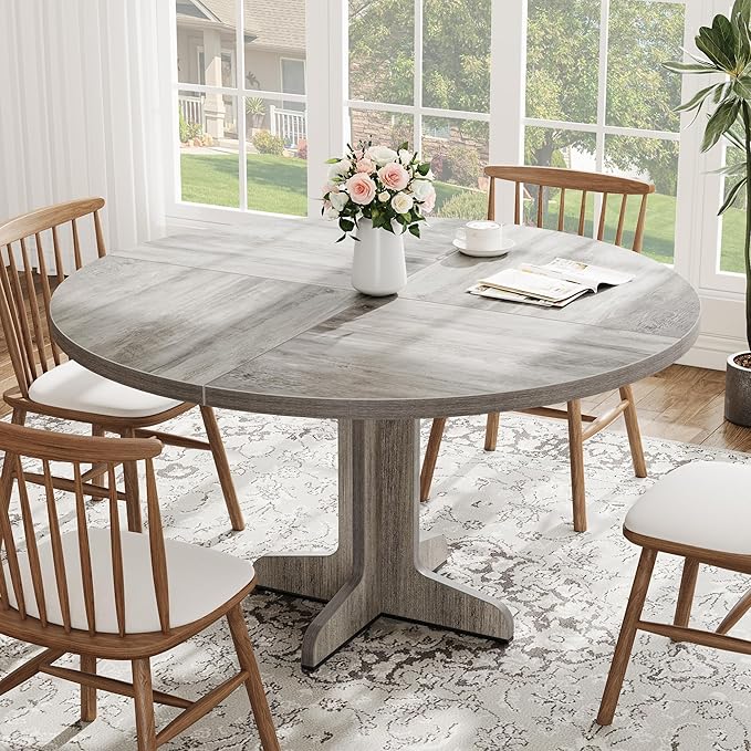GarveeHome Round Dining Table for 4, 47 Inch Farmhouse Circle Kitchen Table - Image 6