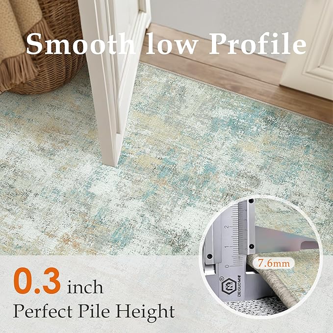 5x7 Washable Area Rug Teal Beige Modern Neutral Abstract Living Room Bedroom - Image 7