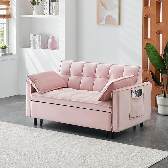 Ball & Cast 3 in 1 Convertible Sleeper Sofa Bed, Velvet Futon Couch - Image 3