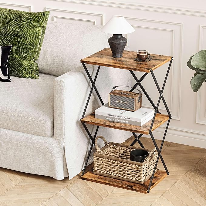 3-Tier End Table Set of 2 Small Side Table Tall Bedside Night Stand - Image 2