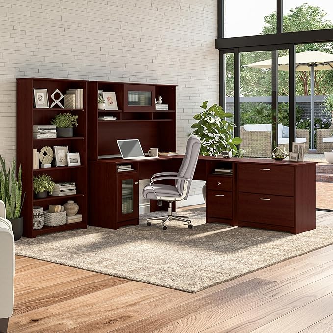Bush Furniture Cabot L Shaped Computer Desk in Harvest Cherry | Corner Table - Image 4