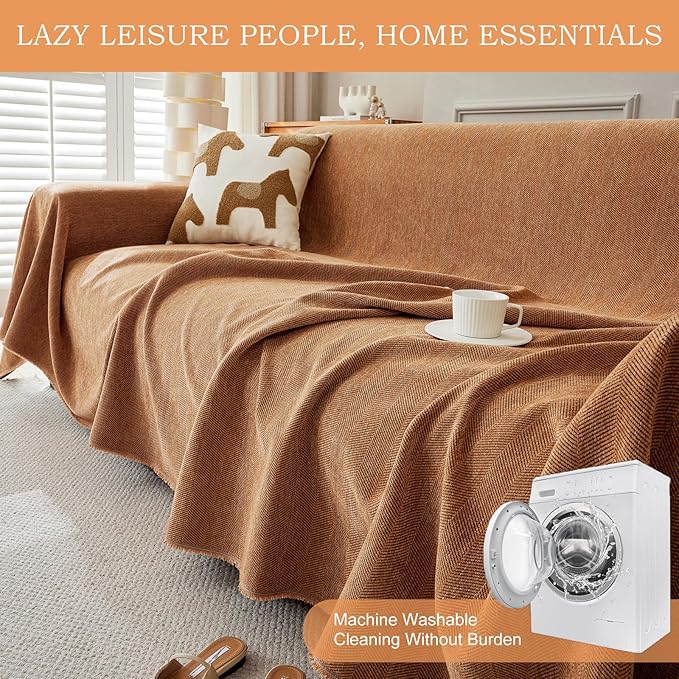 STACYPIK Soft Chenille Orange Sofa Covers, Herringbone Jacquard Pet Protector - Image 9