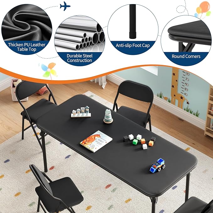 IDEALHOUSE 5 Piece Boys Girls Folding Table and Chairs Set, Activity Table and - Image 4