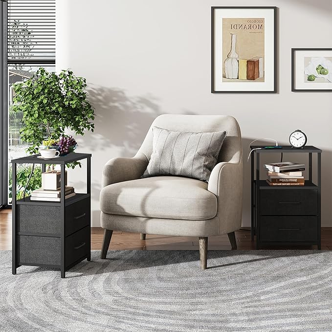 TUTOTAK End Table with Charging Station, Side Table with 2 USB Ports and Outlets - Image 2