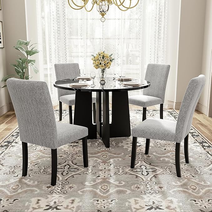 Merax 5-Piece Round Dining Table Set, Modern 4 Upholstered Chairs by Merax