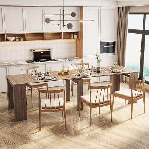 118" Extendable Dining Table for 6-10 Person, Wooden Folding Narrow Dining Room by Curtainboro