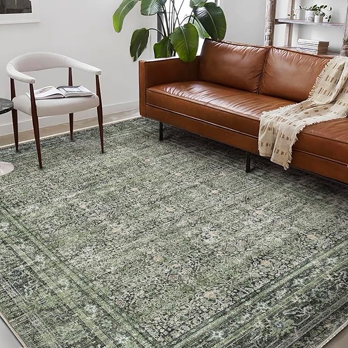 Washable Area Rug 9'x12' Retro Boho Design Non-Shedding Easy Care Ideal - Image 2