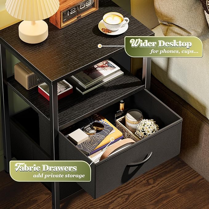 Huuger Night Stand with 2 Drawers, Bed Side Table with Open Shelf, Wooden Top - Image 5