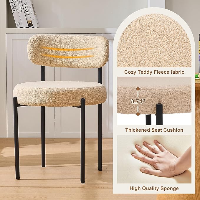 Dining Chairs Set of 4, Curved Backrest Upholstered Dining Room Chairs - Image 4