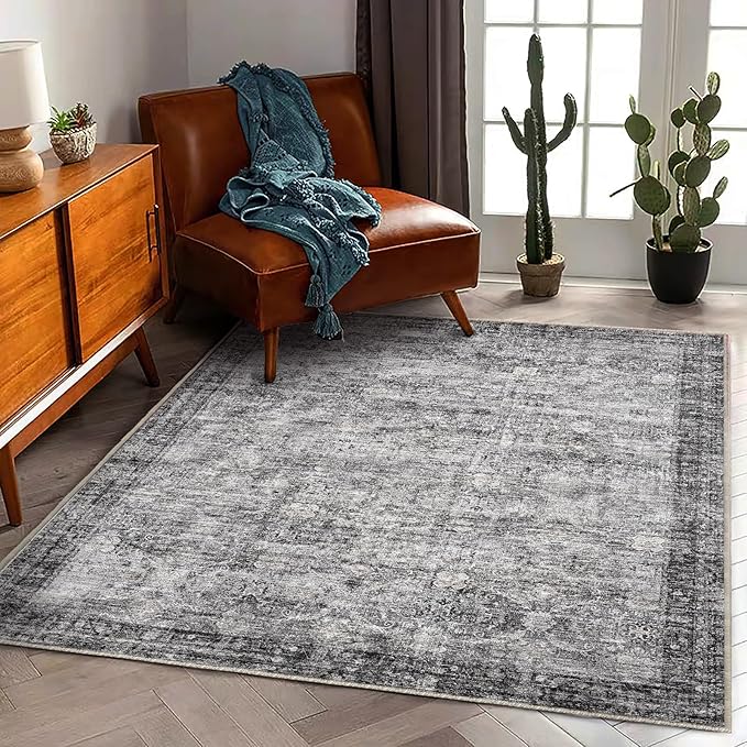 Washable Area Rug 4'x6' Traditional Floor Cover Foldable Thin Rugs Retro - Image 2
