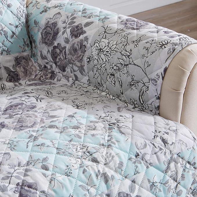 Reversible Floral Patchwork Furniture Protector Scalloped Edge Stain Resistant - Image 5