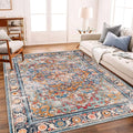 Washable Area Rug 8'x10' Boho Chic Medallion Distressed Design Non-Shedding by CHAMPLANT