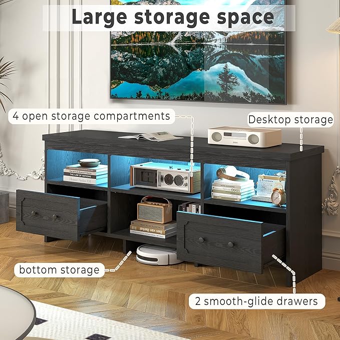 IRONCK TV Stand for 65 Inch TV, Power Outlets and Open Shelf, Media Console TV - Image 3