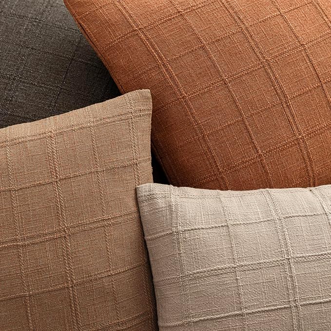 Foindtower Set of 2 Decorative Linen Check Throw Pillow Covers Neutral - Image 7