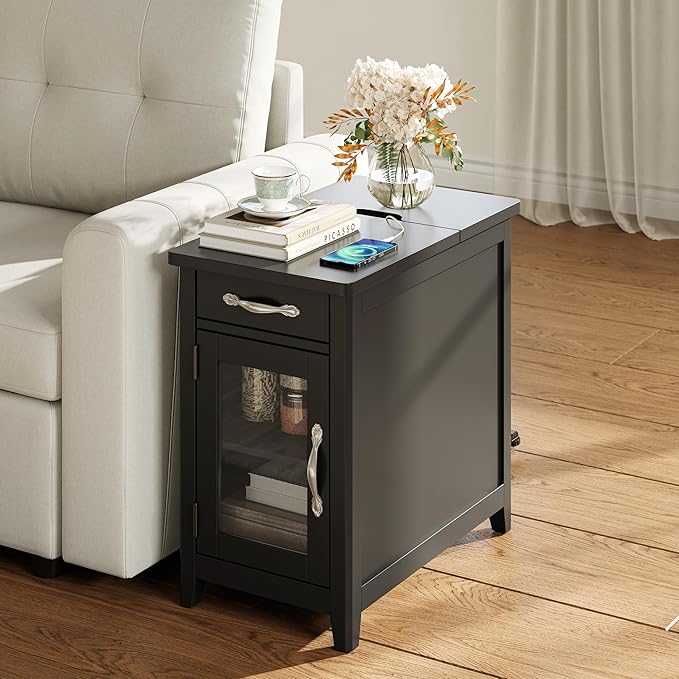 LINSY HOME End Table with Charging Station, Side Table - Image 2
