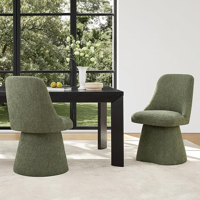 Swivel Dining Chair Mid Century Modern DeskChair High Back Upholstered Linen - Image 2