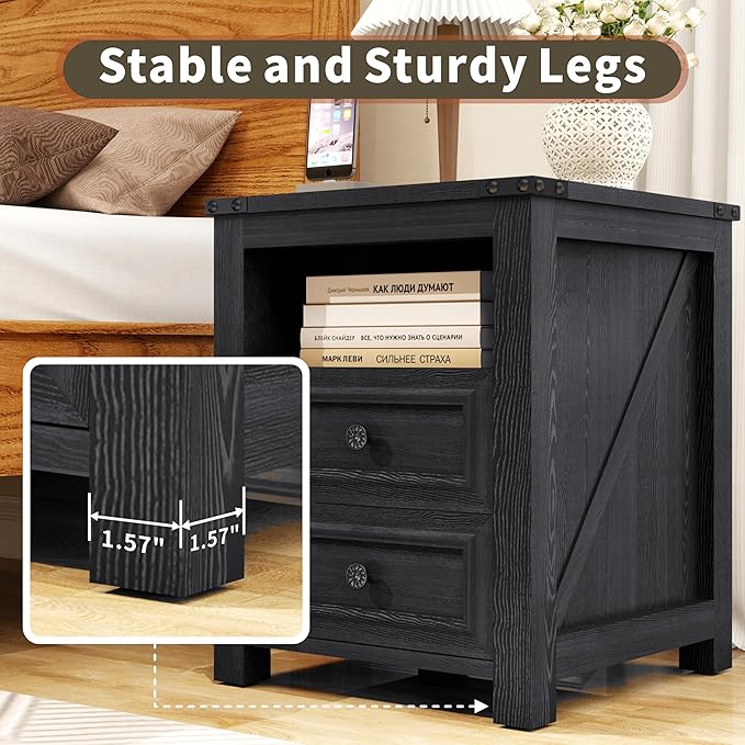 Vipbear Nightstand Set of 2, 18” Wide Farmhouse Night Stand - Image 6