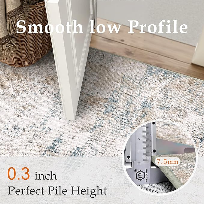 8x10 Washable Area Rug Beige Blue Neutral Abstract Living Room Bedroom Large - Image 7