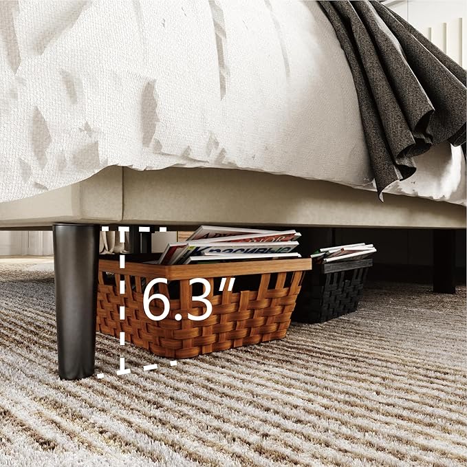 Full Size Bed Frame with Velvet Upholstered Headboard, Platform Bed with Strong - Image 6