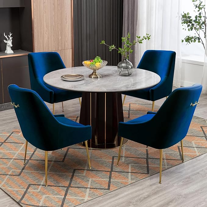 Modern Velvet Dining Chairs Set of 4, Contemporary Upholstered Furniture - Image 4