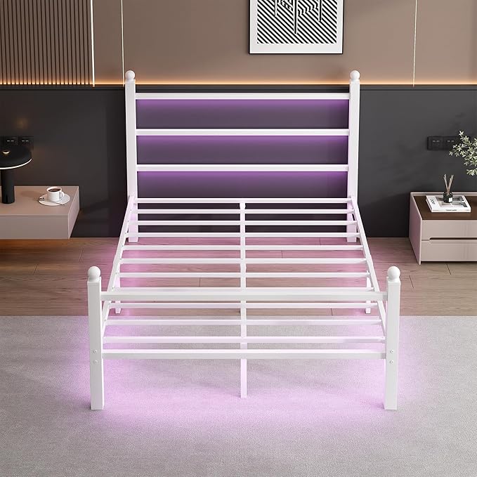 Full Size Bed Frame with Headboard and Footboard, Steel Slats Support-LED Bed - Image 3