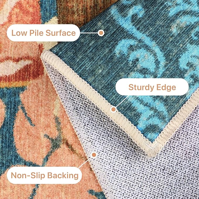 GENIMO Floral Runner Rug 2X6, Machine Washable Non Slip Vintage Patchwork - Image 6