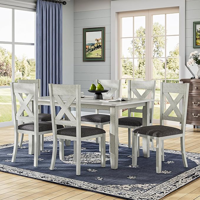 VECELO Peatuk 6-Piece Solid Wood Dining Table Set by Peatuk