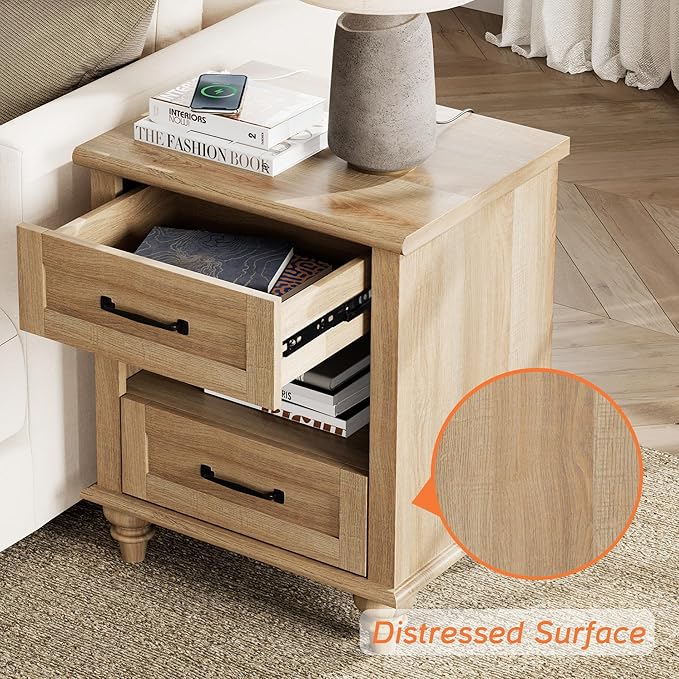 WAMPAT Set of 2 Oak Nightstands Side Tables - Image 7