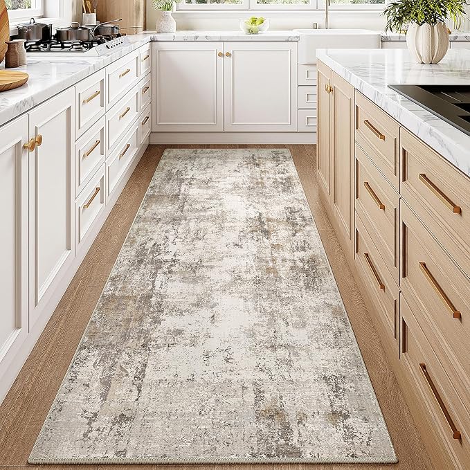 2x6 Washable Runner Rug Brown Grey Neutral Abstract Hallway Kitchen Living Room - Image 3