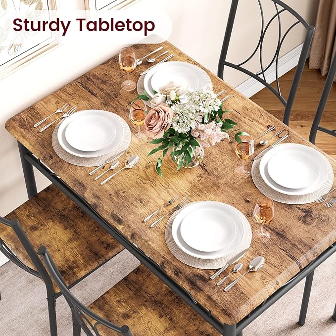 Dining Table Set for 4, Compact Kitchen Table and 4 Chairs, 5-Piece Kitchen - Image 6